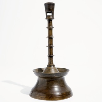 A gothic bronze candlestick, Low Countries, 15/16th C.