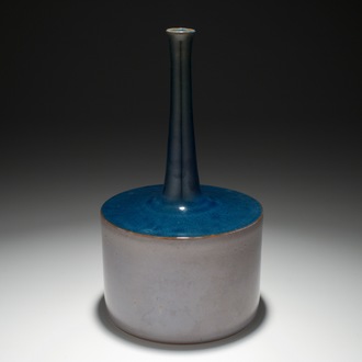 A modernist bottle vase in grey and blue, Perignem, 2nd half 20th C.