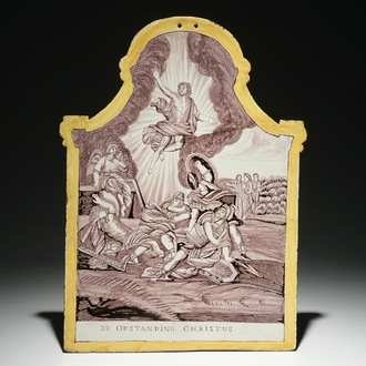 A large Utrecht faience plaque in yellow and manganese depicting The Resurrection, ca. 1810