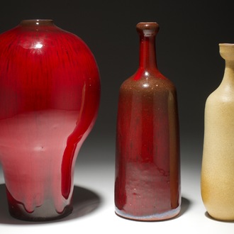 Trois vases modernistes aux émaux sang de boeuf et mats, Perignem, 2ème moitié du 20ème