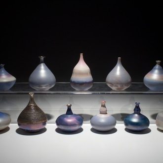 Onze petits vases modernistes aux émaux bleuâtres, Perignem et Amphora, 2ème moitié du 20ème
