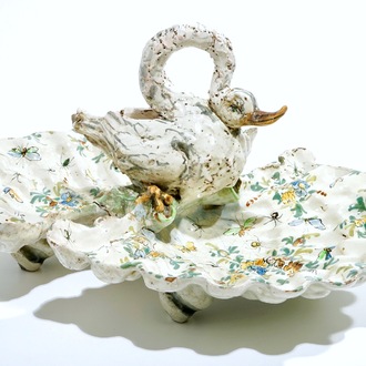 A large faience centerpiece with a swan, prob. Nove di Bassano, Italy, 18/19th C.