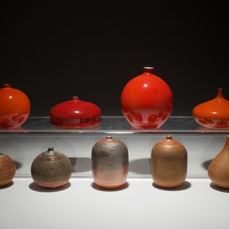 Nine small modernist vases with various red and brown glazes, Perignem and Amphora, 2nd half 20th C.