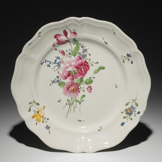 A French faience dish with floral design, Joseph Hannong, Strasbourg, 18th C.