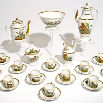 A 29-piece Paris porcelain Empire coffee service with various animals, 1st half 19th C.