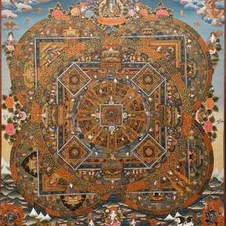 Een grote mandala thangka, Tibet of Nepal, 19/20e eeuw