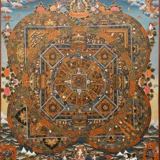 Un grand thangka mandala, Tibet ou Népal, 19/20ème