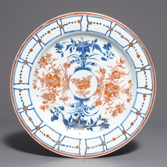 A large Chinese floral Imari-style charger, Kangxi