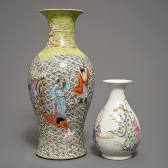 Deux vases en porcelaine de Chine famille rose aux immortels, 19/20ème
