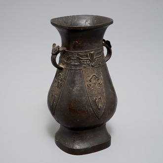 A Chinese archaistic bronze hu vase, Ming