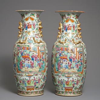 A pair of Chinese Canton famille rose vases, 19th C.