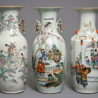 Three large Chinese famille rose vases, 19/20th C.