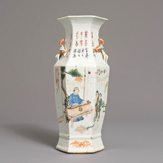 A Chinese hexagonal qianjiang cai vase, 19/20th C.