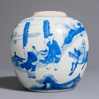 Een blauwwitte Chinese gemberpot met spelende jongens, Kangxi