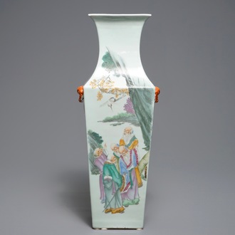 A square Chinese qianjiang cai vase, 19/20th C.