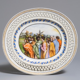 A Chinese reticulated oval 'religious subject' dish, Qianlong