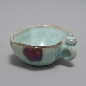 A small Chinese Junyao purple-splashed octagonal cup, probably Yuan or Ming