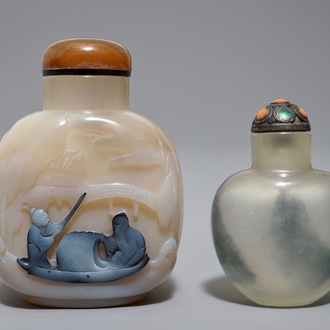 Two Chinese 'shadow' agate snuff bottles, 19/20th C.