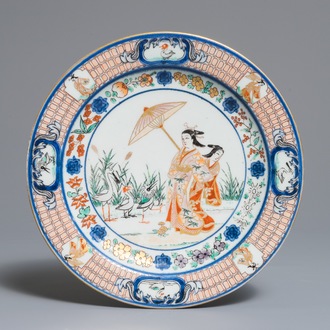 A Japanese Imari plate after Cornelis Pronk: “Dames au Parasol", Edo, ca. 1740