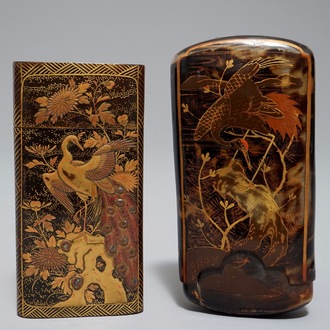 Deux boîtes en écaille de tortue et corne laqué et doré, Japon, Meiji, 19ème