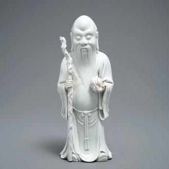 Een Chinese blanc de Chine figuur van Shou Lao, 19/20e eeuw