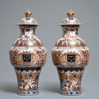 A pair of Imari-style vases and covers with the arms of Orléans, Samson, Paris, 19th C.