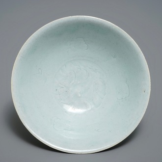 A Chinese incised qingbai bowl with underglaze floral design, Song or Ming