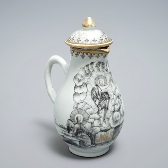 A Chinese grisaille and gilt milk jug and cover "The Resurrection", Qianlong