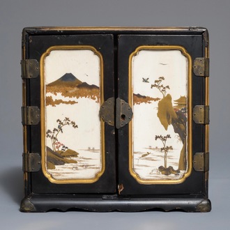 A small Japanese gilt-lacquered and Shibayama ivory cabinet, Meiji, 19th C.