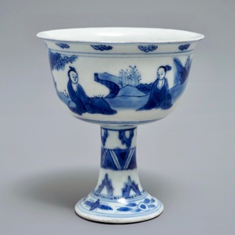 A Chinese blue and white stem cup, Chongzhen