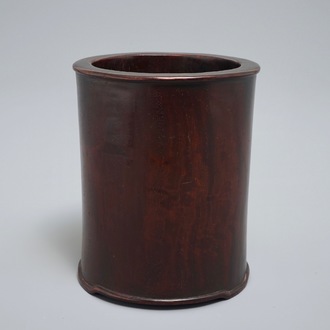 A Chinese zitan wood brush pot, 18th C.