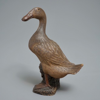 A Chinese Shiwan pottery model of a duck, 19/20th C.