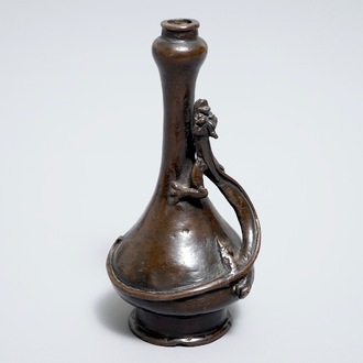 A Chinese bronze 'chilong' bottle vase, Ming/Qing, 17th C.