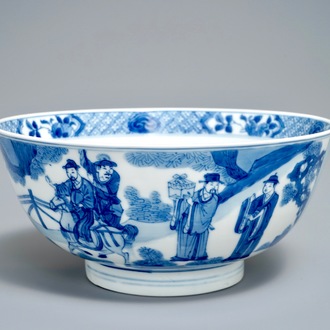 Un bol en porcelaine de Chine bleu et blanc à décor autour, Kangxi