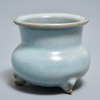 A small Chinese Junyao tripod incense burner, Yuan or later