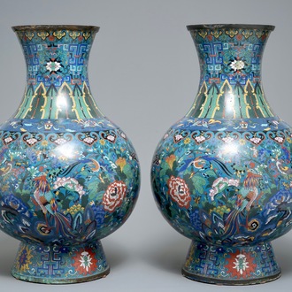 A pair of large Chinese cloisonné vases, 19th C.