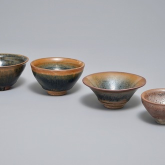 Four various Chinese Jian yao temmoku tea bowls, Song or later