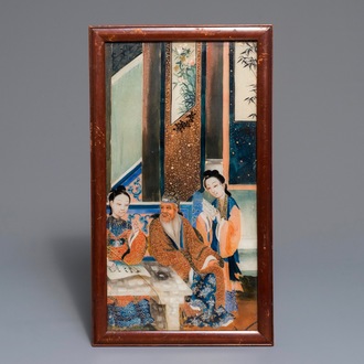 A Chinese reverse glass painting, 19th C.