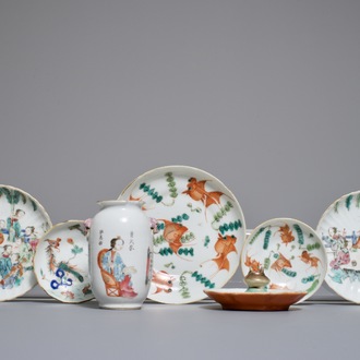 A varied lot of Chinese famille rose porcelain, 19th C.