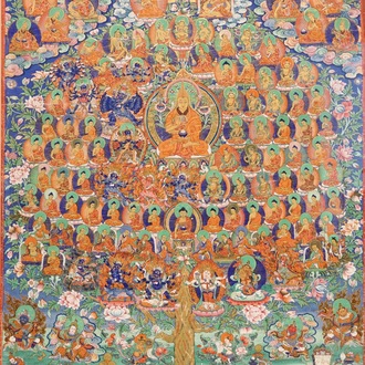 Een thangka met de boom der transcendentie, Tibet of Nepal, 19/20e eeuw