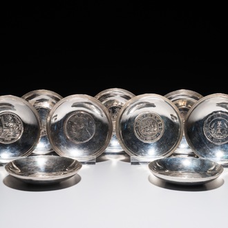 Nine Chinese silver coin bowls, mark of Wang Hing, 19/20th C.