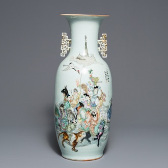 A Chinese famille rose 'Immortals' vase, 19/20th C.