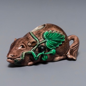 A Chinese aubergine-glazed water dropper modelled as a squirrel, Kangxi