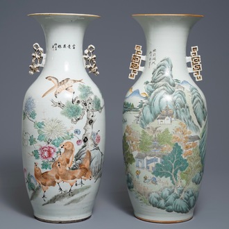 Deux vases en porcelaine de Chine qianjiang cai, 19/20ème