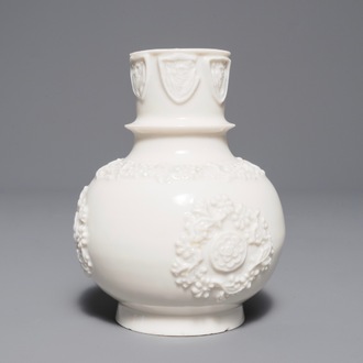 A Chinese Dehua blanc de Chine hookah base with applied design, Kangxi