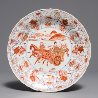Un plat en porcelaine de Chine 'lait et sang' à décor d'une carrosse, Kangxi