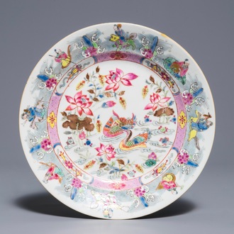 A Chinese famille rose 'immortals & mandarin ducks' plate, Yongzheng style, Guangxu