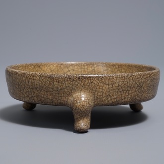 A Chinese ge-type crackle-glazed tripod censer, Song or later