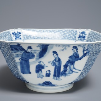 A square Chinese blue and white bowl, Chenghua mark, Kangxi