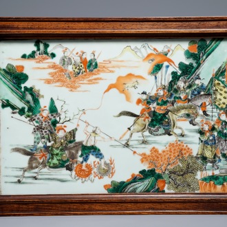 A fine rectangular Chinese famille verte plaque, 19th C.